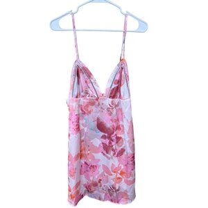 Women's Satin Babydoll Nightgown Valentine Pink Floral Spaghetti Straps Size‎ M
